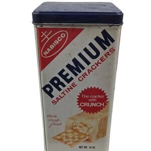 Nabisco Vintage Premium Saltine Crackers Advertising Tin 1969 White/Red/Blue